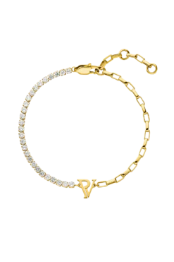 PV Tennis & Chain Bracelet 14K Gold Plated