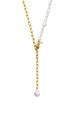 Pearl & Chain Connection Necklace Gold