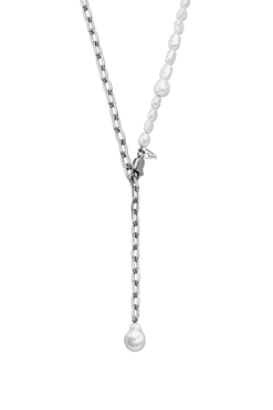 Pearl & Chain Connection Necklace Silver