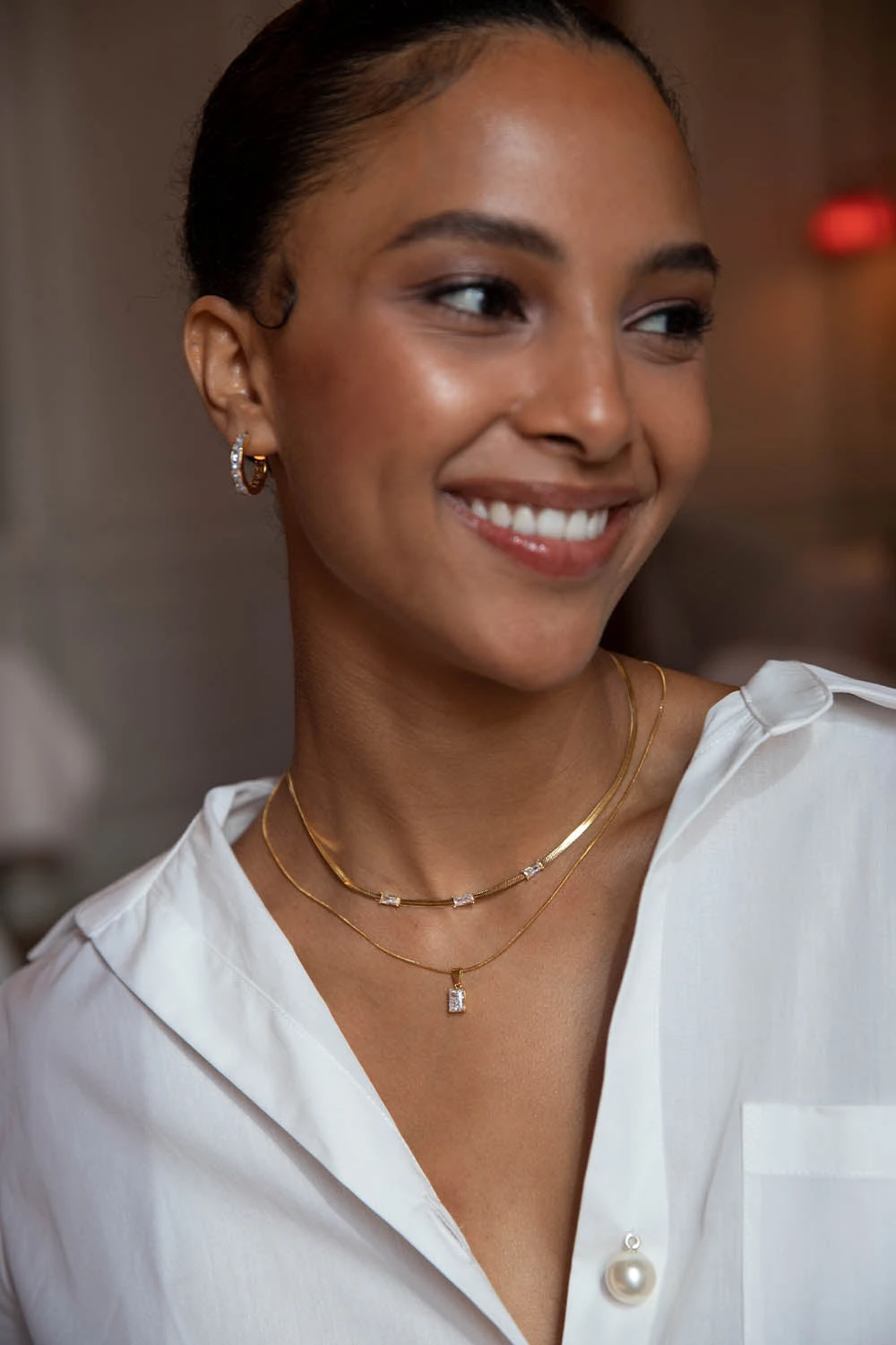 Baguette Stone Necklace 14K Gold Plated – Bild 3