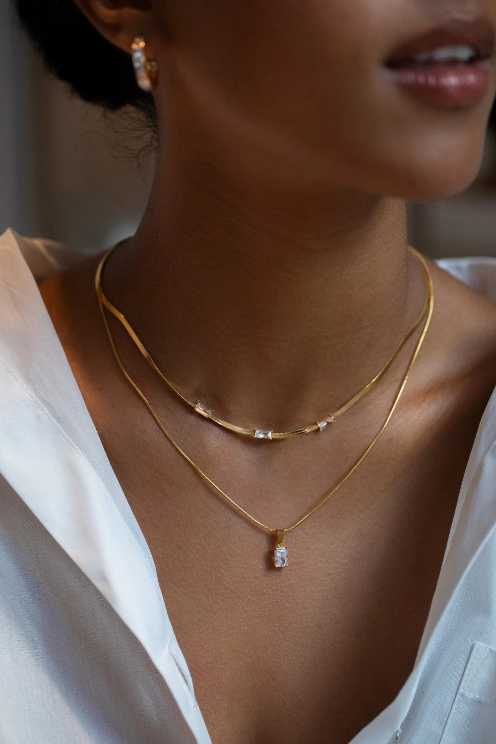 Baguette Stone Necklace 14K Gold Plated – Bild 6
