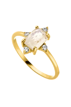 Emerald Moonstone Ring 14K Gold Plated