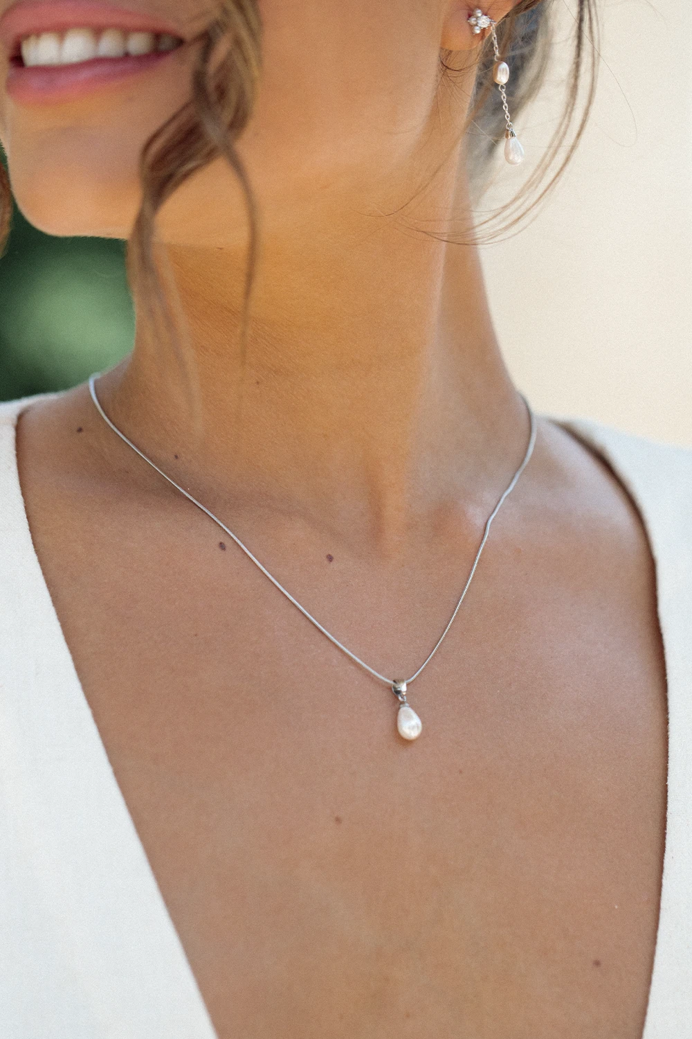 Teardrop Pearl Necklace Silver – Bild 2