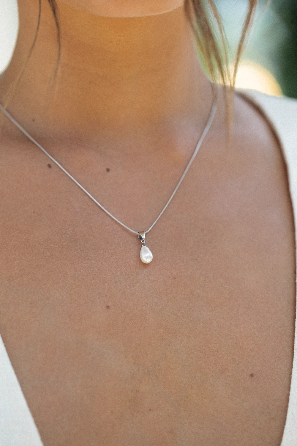 Teardrop Pearl Necklace Silver – Bild 3
