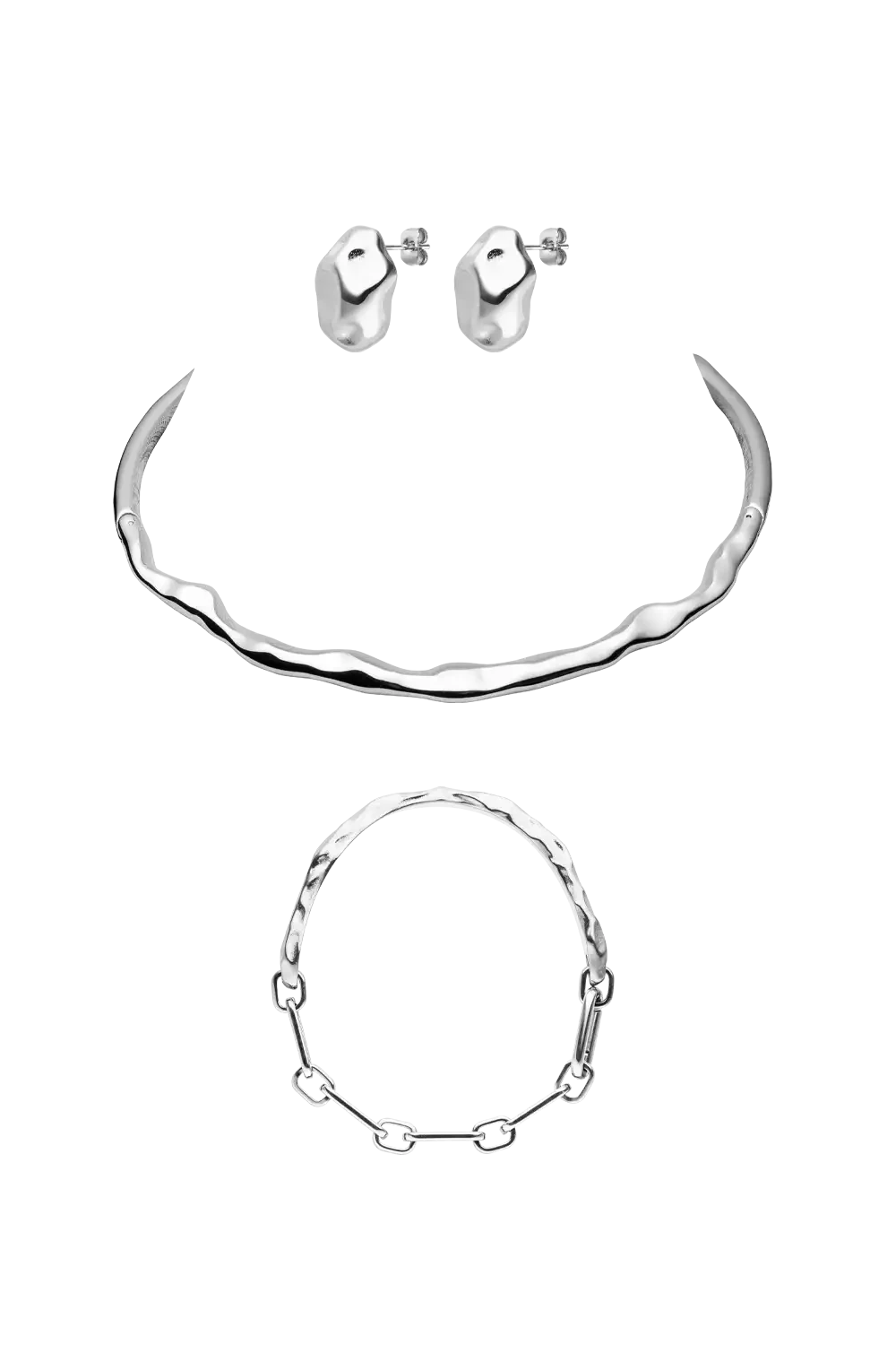 Molten Choker & Studs Set Silver
