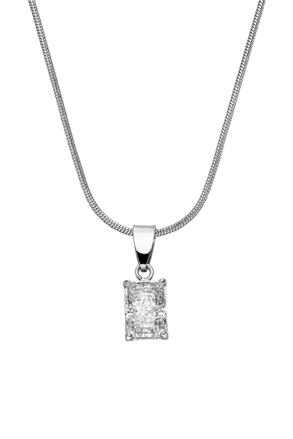 Baguette Stone Necklace Silver