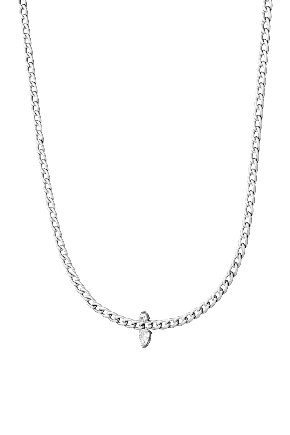 Teardrop Curb Necklace Silver
