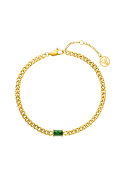Emerald Curb Bracelet Green 14K Gold Plated