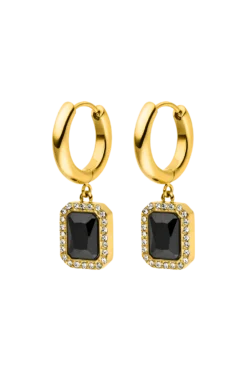 Pavé Emerald Huggies Black 14K Gold Plated