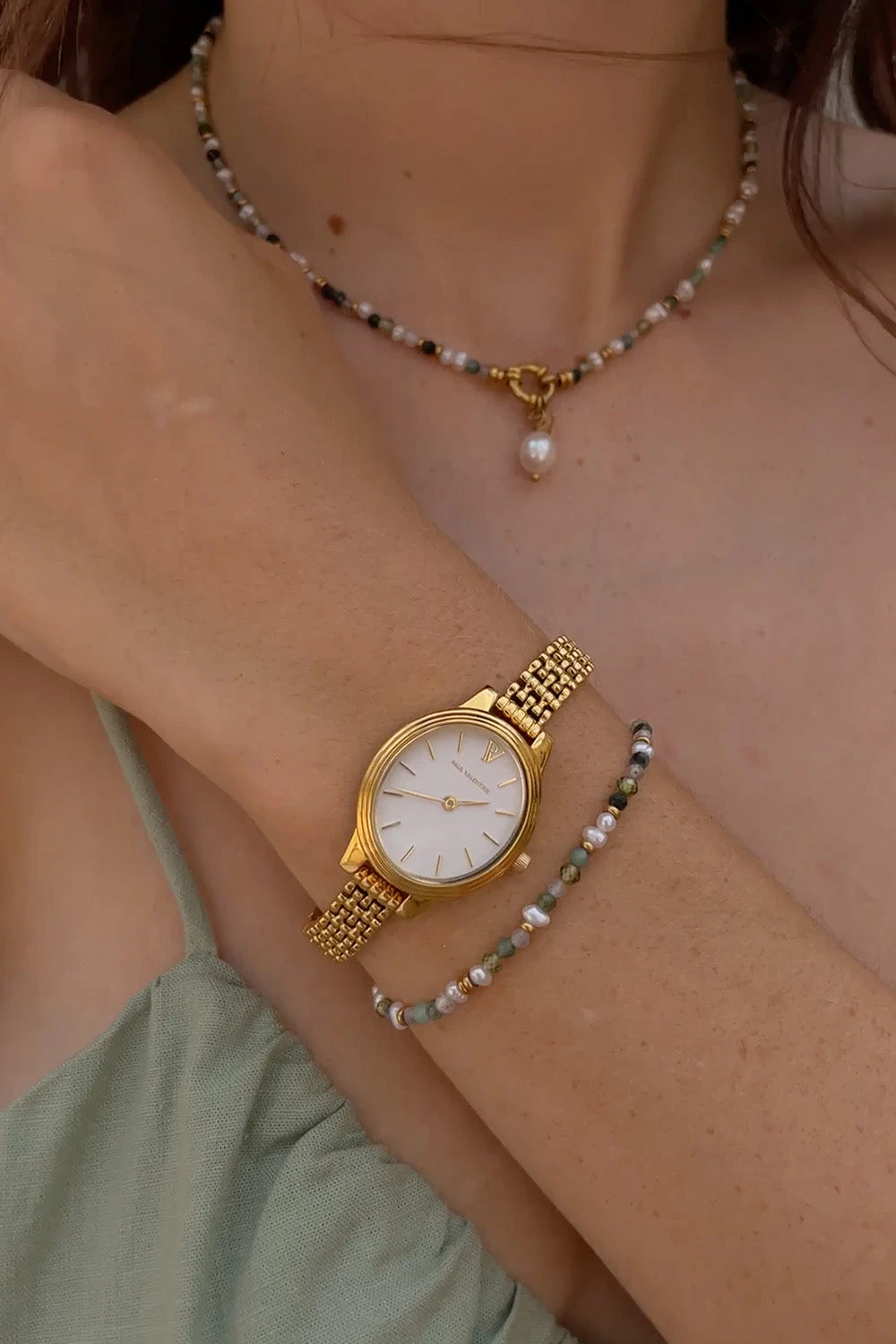 Amalfi Green Bead Bracelet 14K Gold Plated – Bild 2