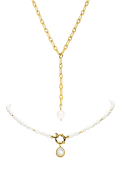 Amalfi Pearl Necklace Set Gold