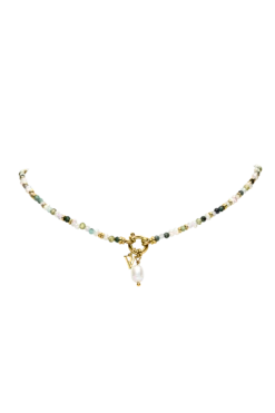 Amalfi Green Bead Necklace 14K Gold Plated