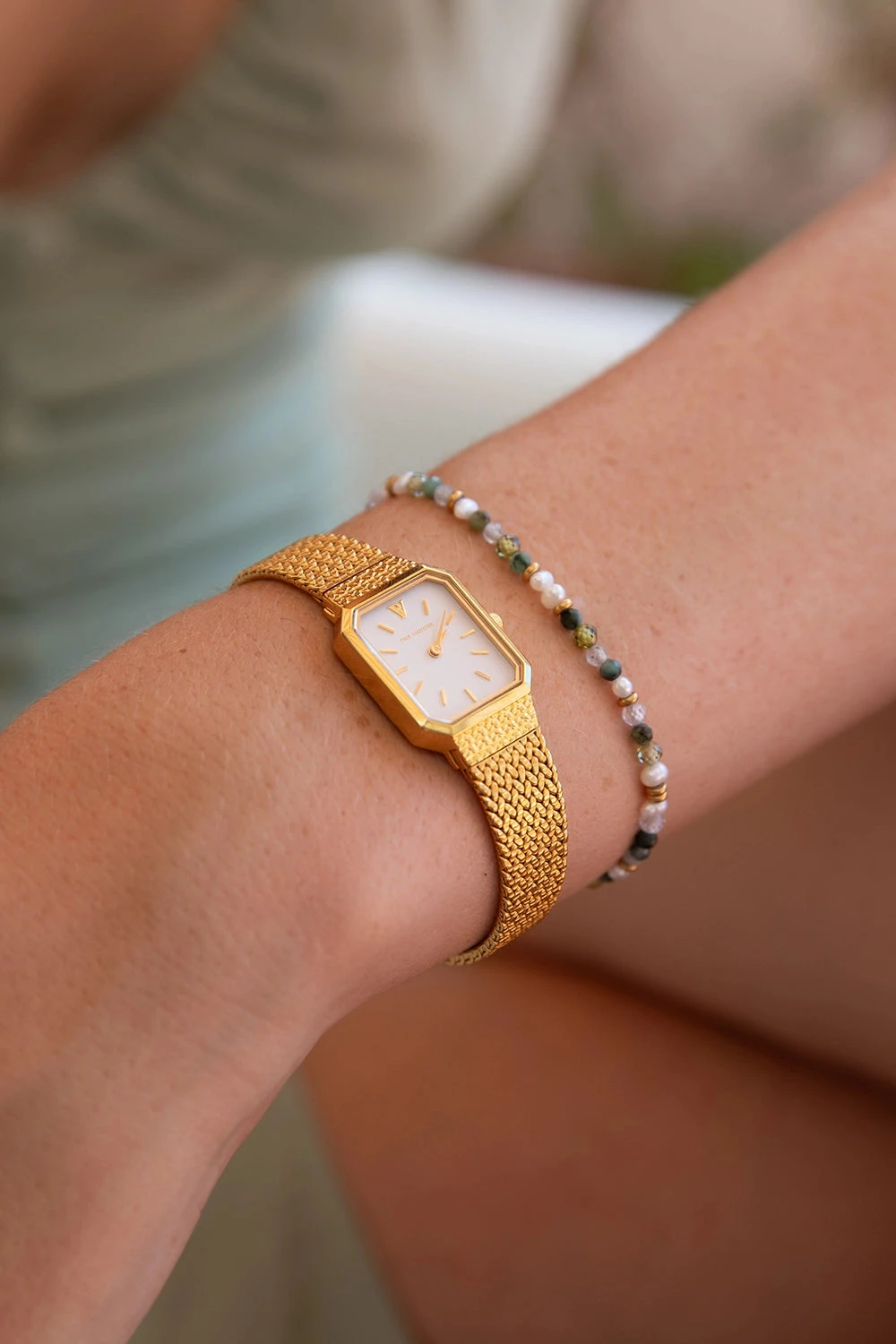 Amalfi Green Bead Bracelet 14K Gold Plated – Bild 6